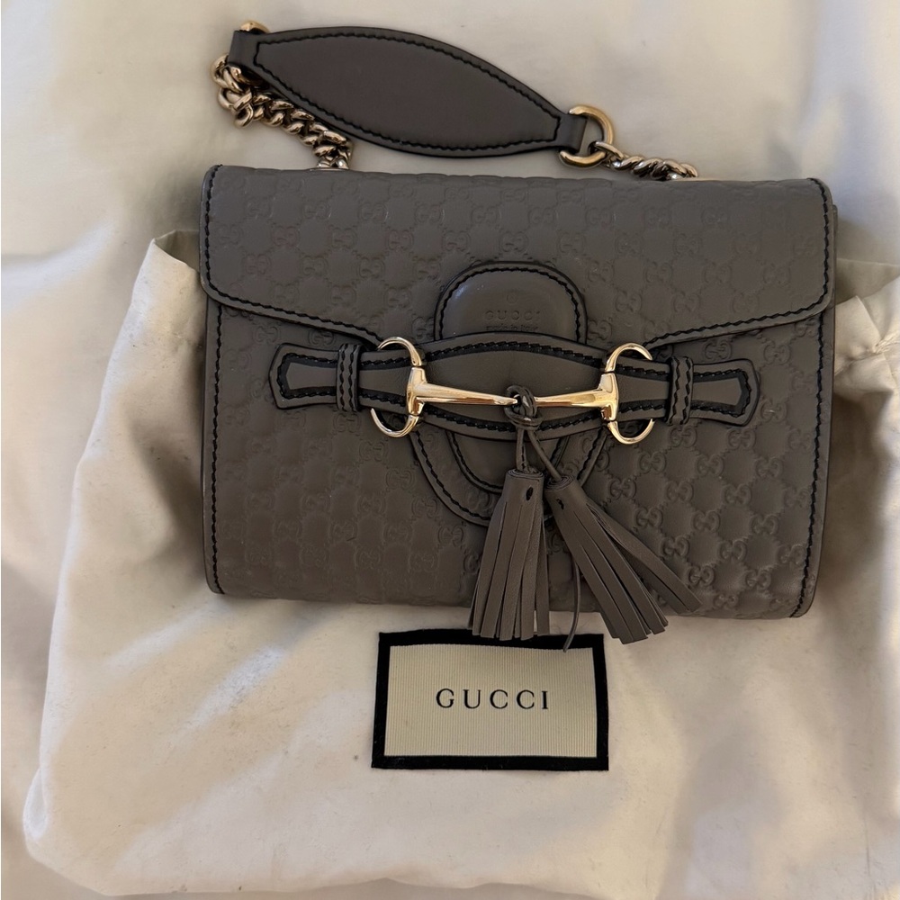 Gucci Gray Crossbody Bag with Gold Accents